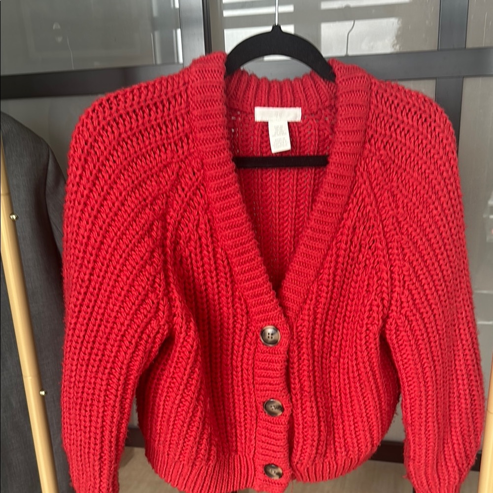 Red Button-Up Women's Sweater